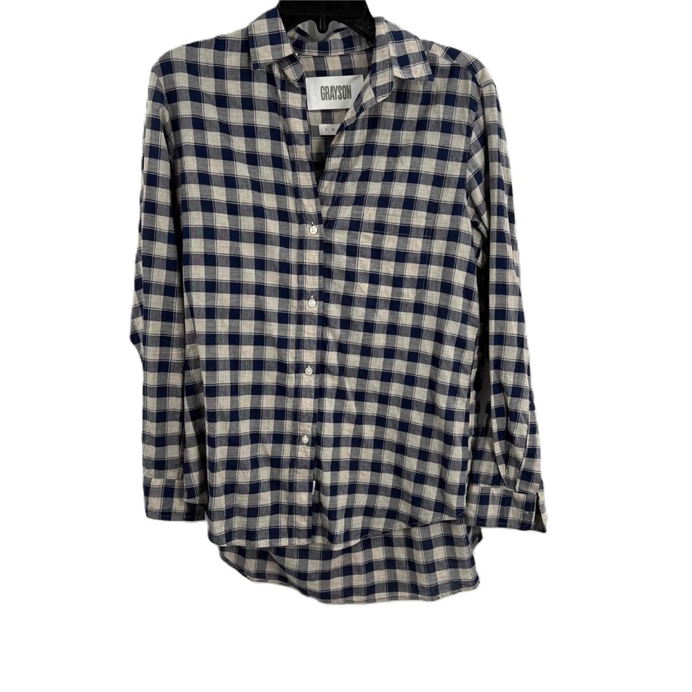 Grayson’s The Hero Button Up Navy/ Tan plaid shirt